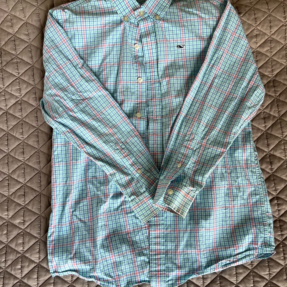 Vineyard Vines Men's Plaid Shirt - Blue and Pink